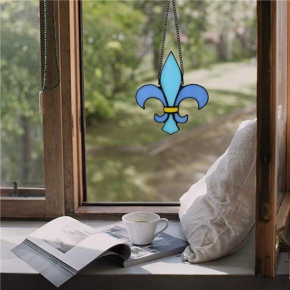 Fleur De Lis Decor Stained Glass Window Hangings,Handmade Housewarming Gifts - Picture 4 of 7